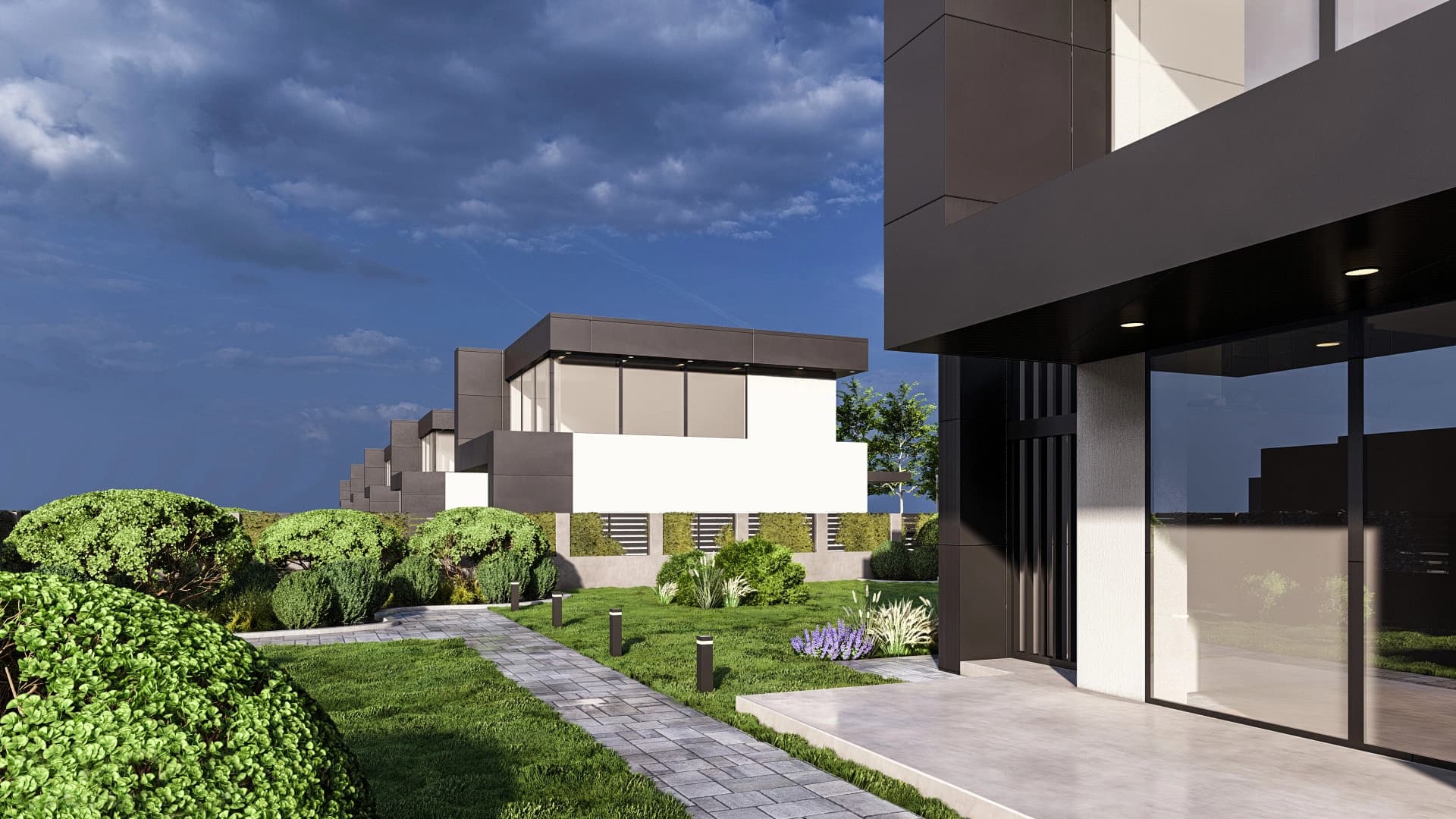 Moderná kancelária v minimalistickom štýle s elegantnými pracovnými stolmi a prírodnými materiálmi.