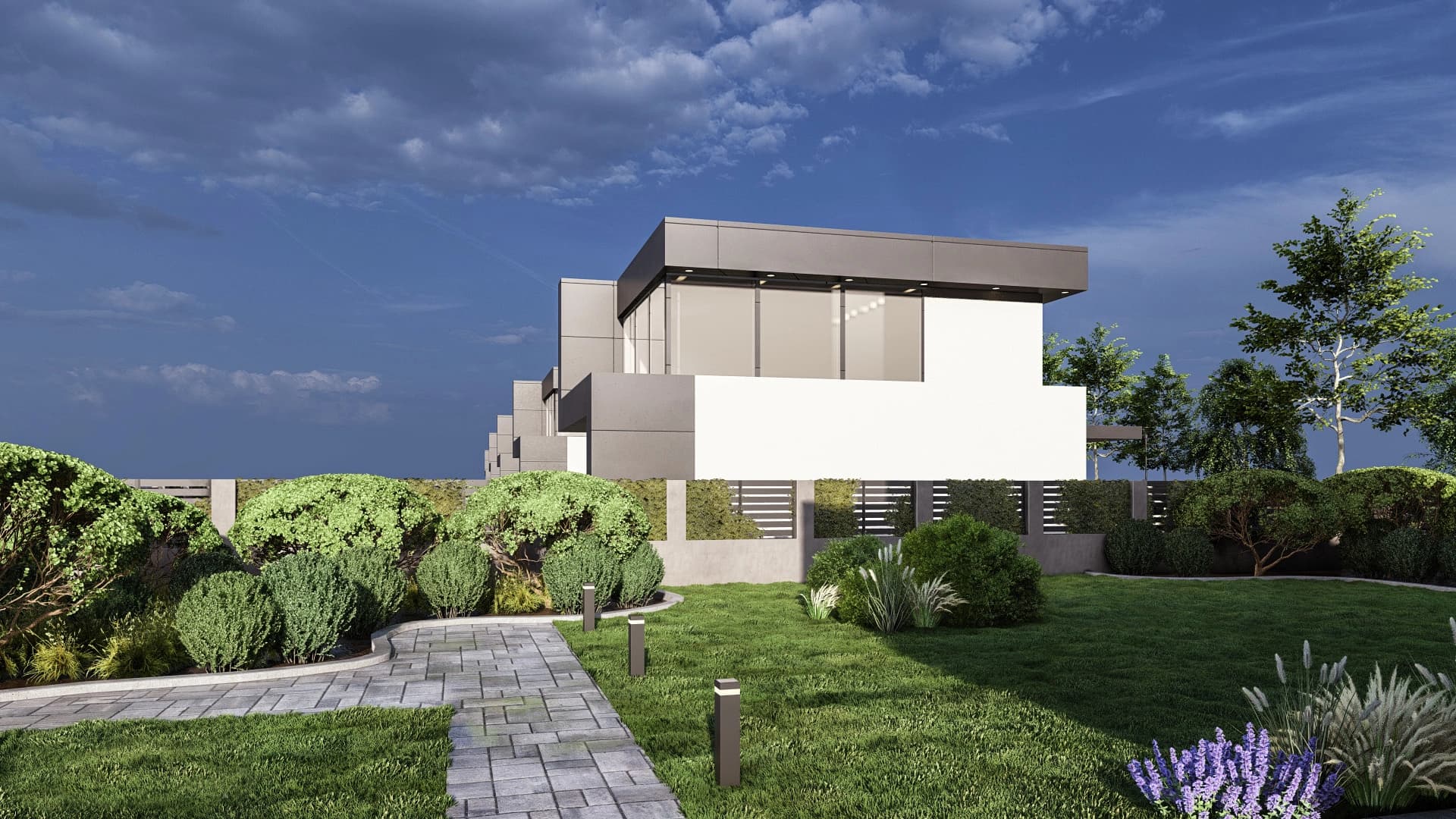 Moderná kancelária v minimalistickom štýle s elegantnými pracovnými stolmi a prírodnými materiálmi.