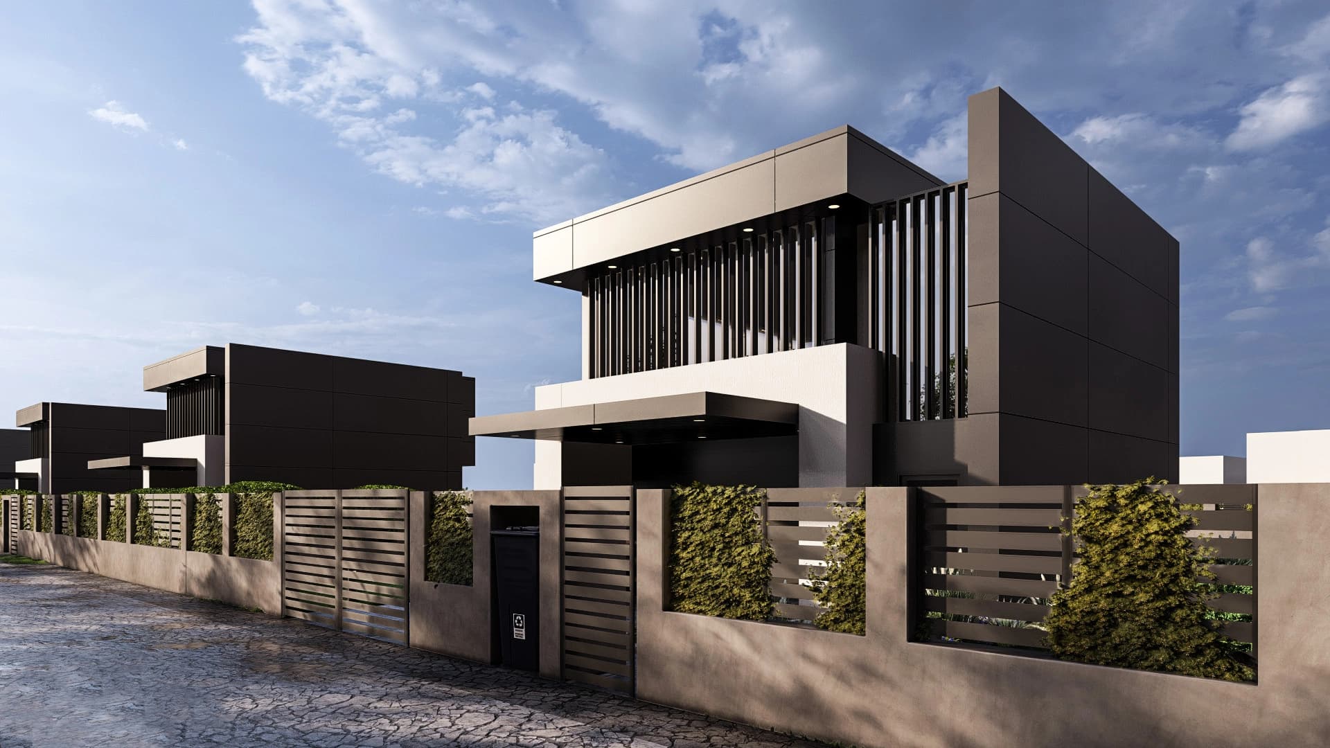 Moderná kancelária v minimalistickom štýle s elegantnými pracovnými stolmi a prírodnými materiálmi.