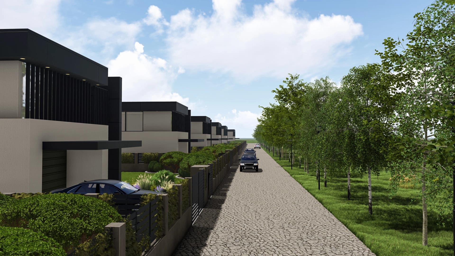 Moderná kancelária v minimalistickom štýle s elegantnými pracovnými stolmi a prírodnými materiálmi.